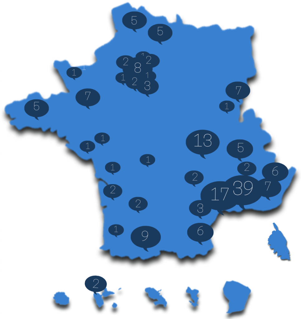 Carte de France des établissements ayant fait appel aux experts Optimos pour l'optimisation de leur gestion transport